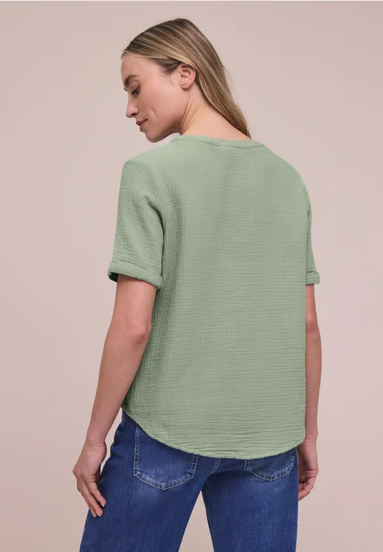 Blouse met korte mouwen in mousseline kwaliteit mint leaf