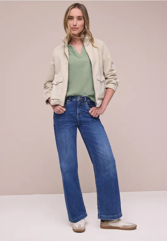 Blouse met korte mouwen in mousseline kwaliteit mint leaf