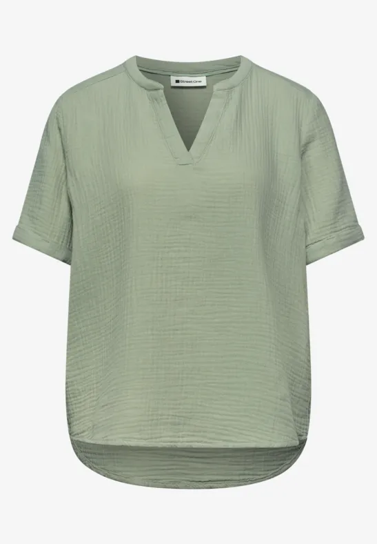 Blouse met korte mouwen in mousseline kwaliteit mint leaf