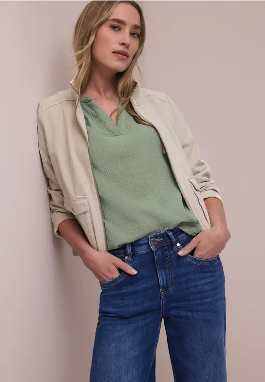 Blouse met korte mouwen in mousseline kwaliteit mint leaf