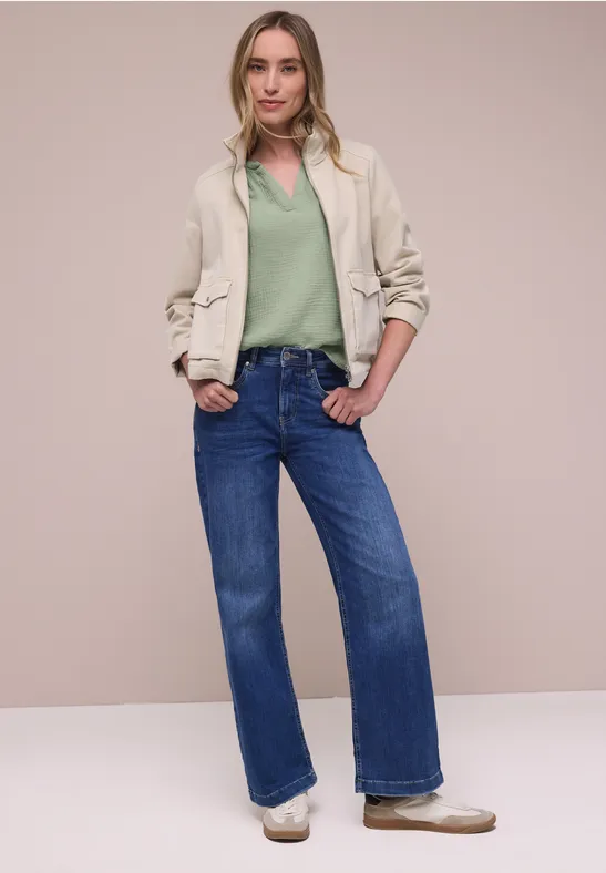 Blouse met korte mouwen in mousseline kwaliteit mint leaf