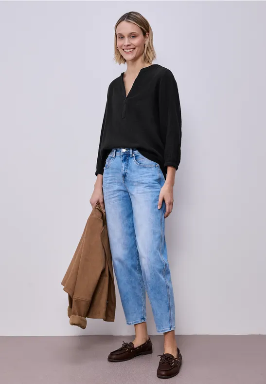 Blouse à manches 3/4 en qualité mousseline Black