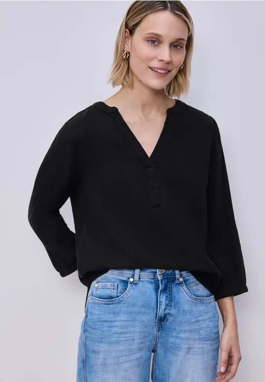 Blouse à manches 3/4 en qualité mousseline Black