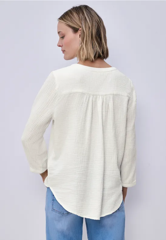 3/4-Arm Bluse in Musselinqualität off white