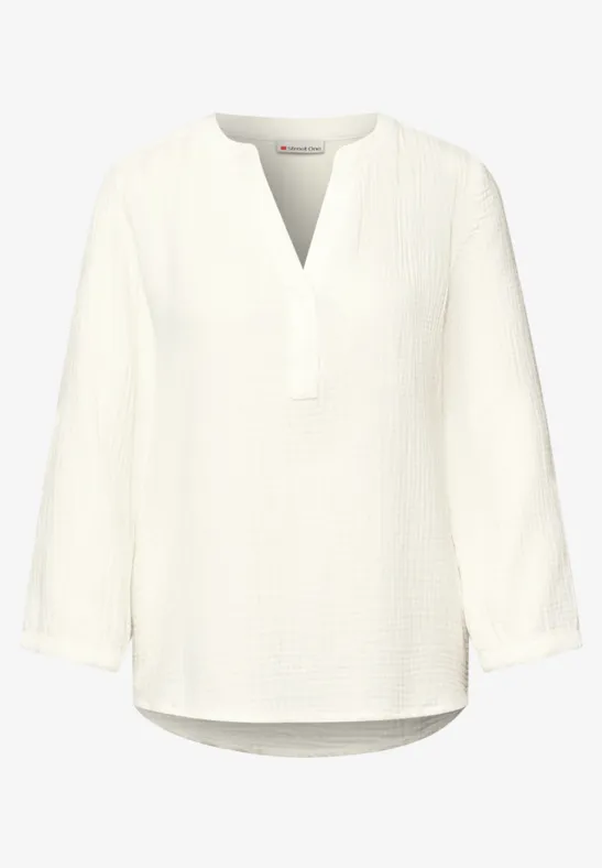 3/4-Arm Bluse in Musselinqualität off white