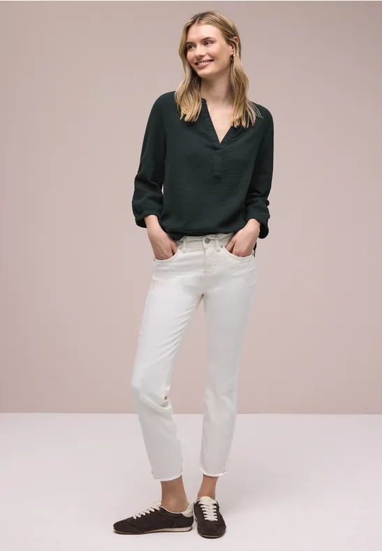 3/4-Arm Bluse in Musselinqualität pine grove green