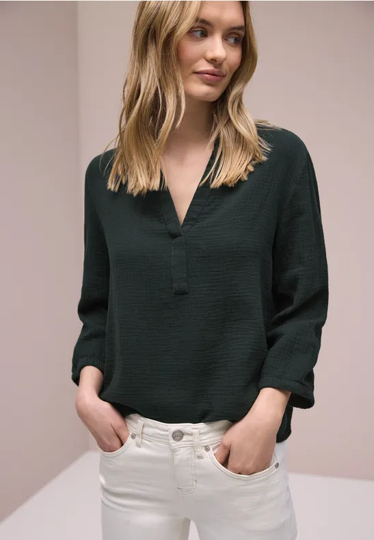 3/4-Arm Bluse in Musselinqualität pine grove green