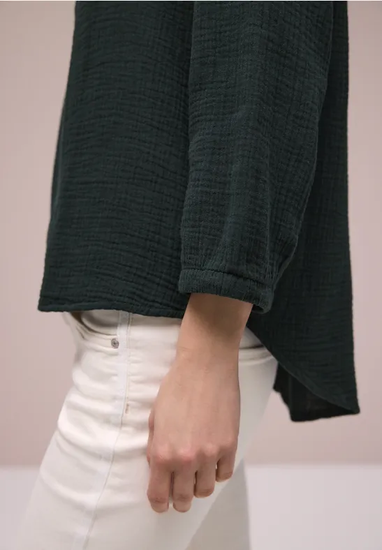 3/4-Arm Bluse in Musselinqualität pine grove green