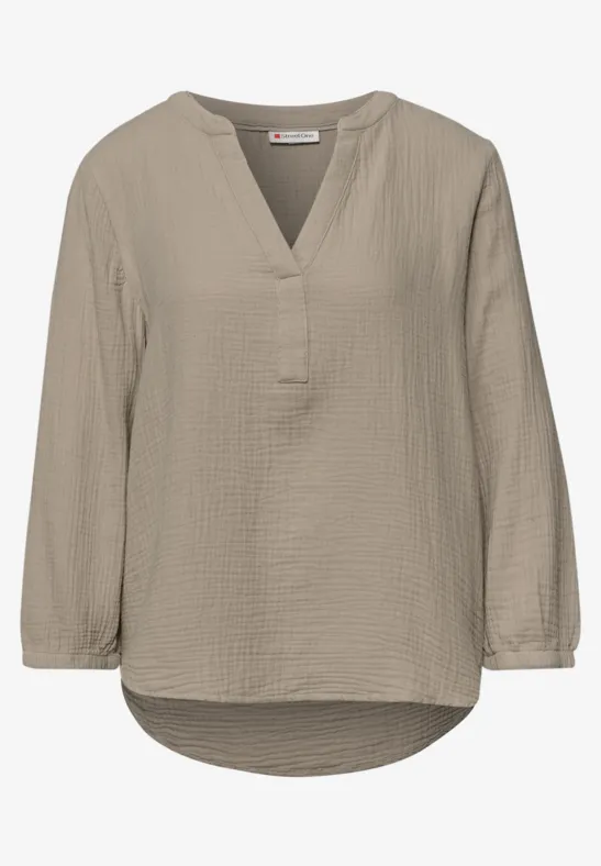 3/4-mouwen blouse in mousseline kwaliteit timeless beige