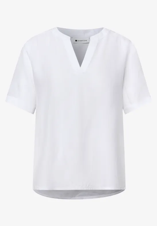 Blouse met gespleten hals en omslag White