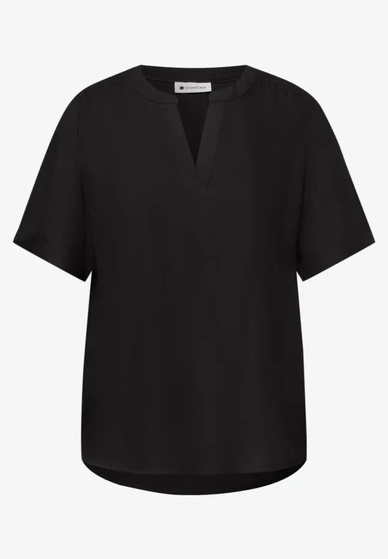 Blouse met gespleten hals en omslag Black