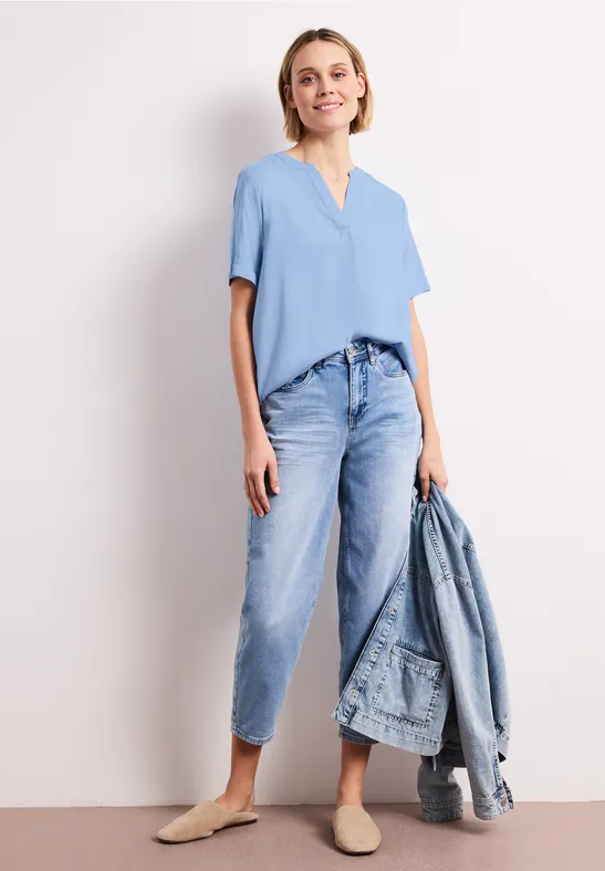 Blouse met gespleten hals en omslag original blue