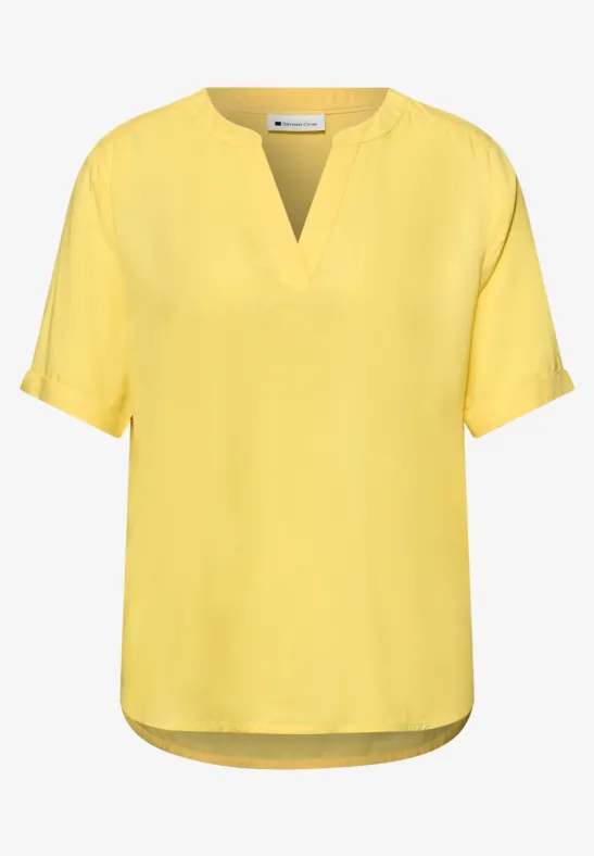 Blouse met gespleten hals en omslag bloom yellow