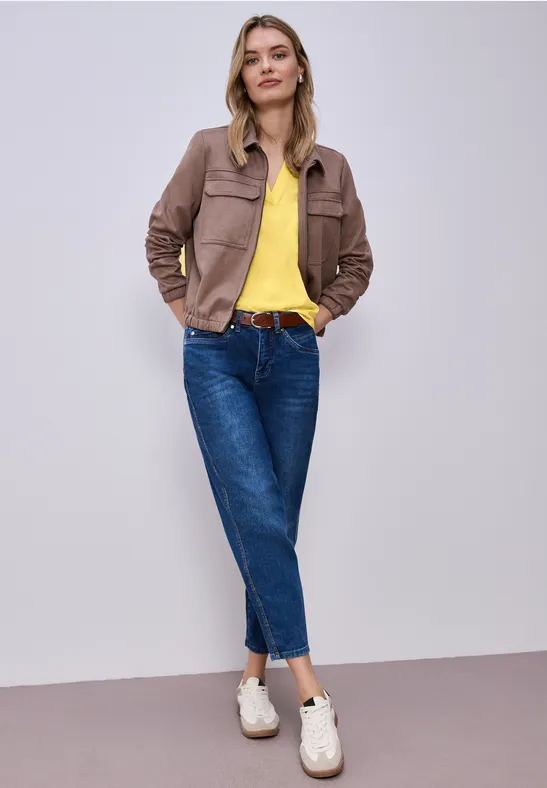 Blouse met gespleten hals en omslag bloom yellow