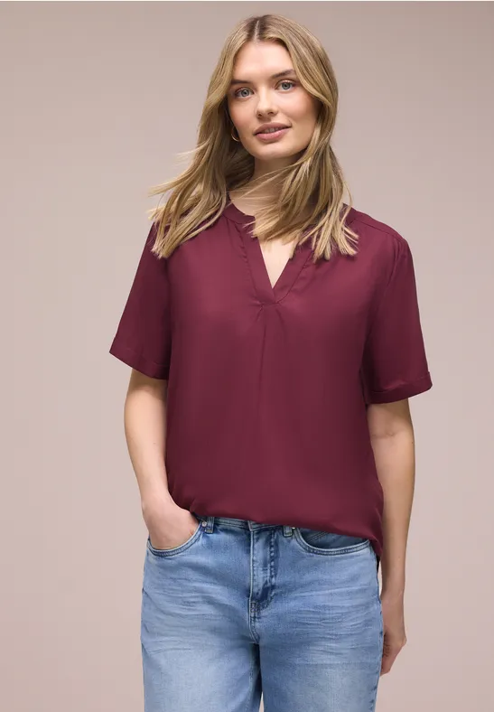 Blouse met gespleten hals en omslag truffle red