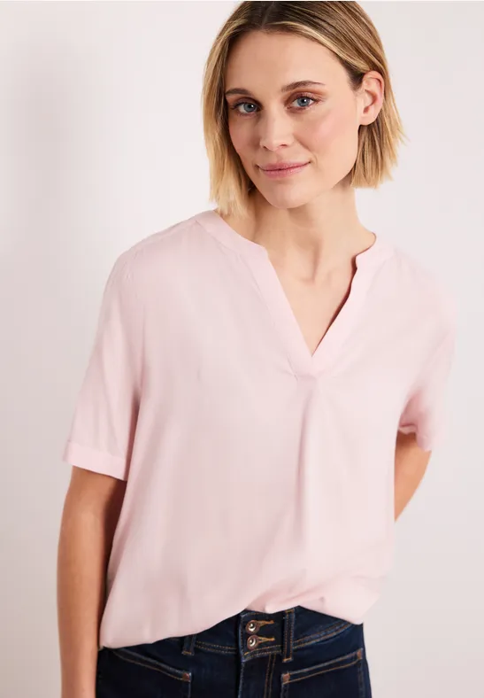 Blouse met gespleten hals en omslag minimal rose