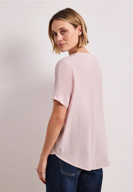 Blouse met gespleten hals en omslag minimal rose