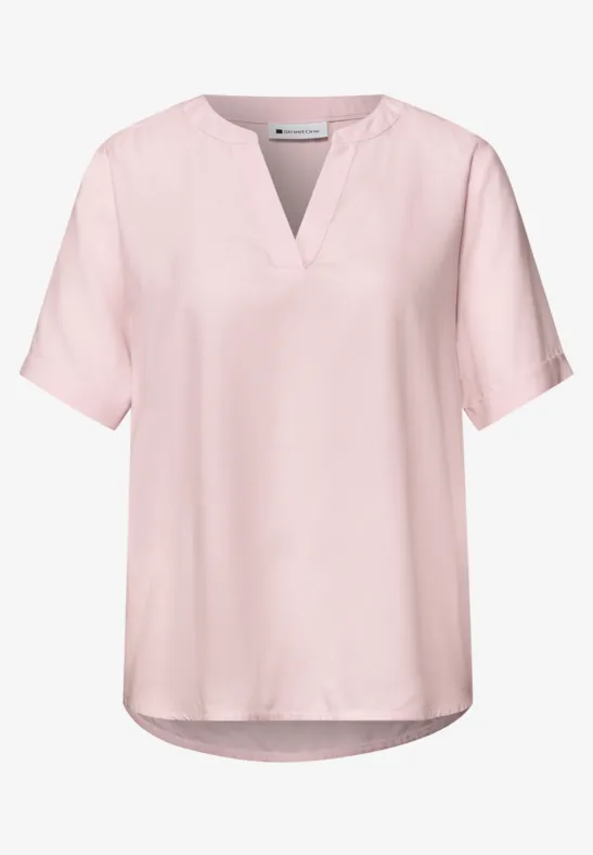 Blouse met gespleten hals en omslag minimal rose