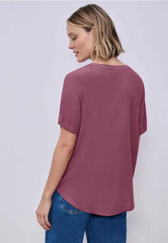 Blouse met gespleten hals en omslag dark clouded blush