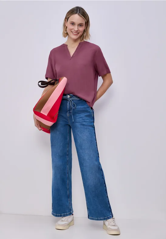 Blouse met gespleten hals en omslag dark clouded blush