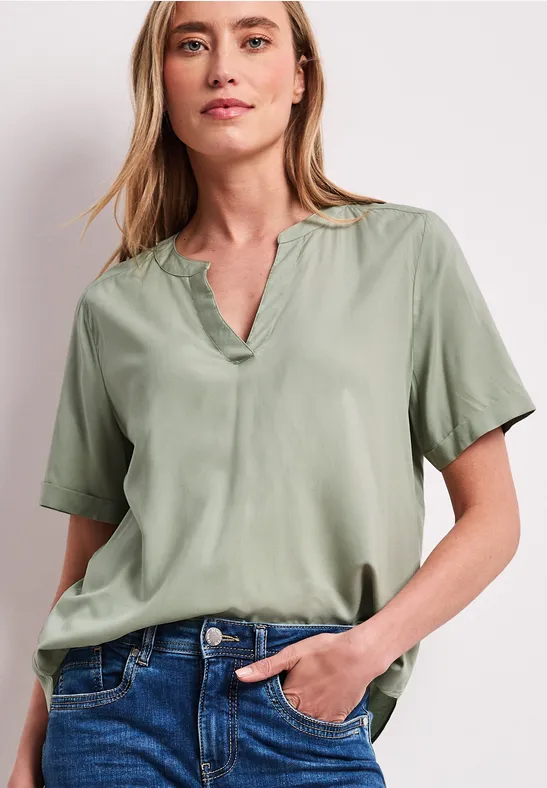 Blouse met gespleten hals en omslag mint leaf