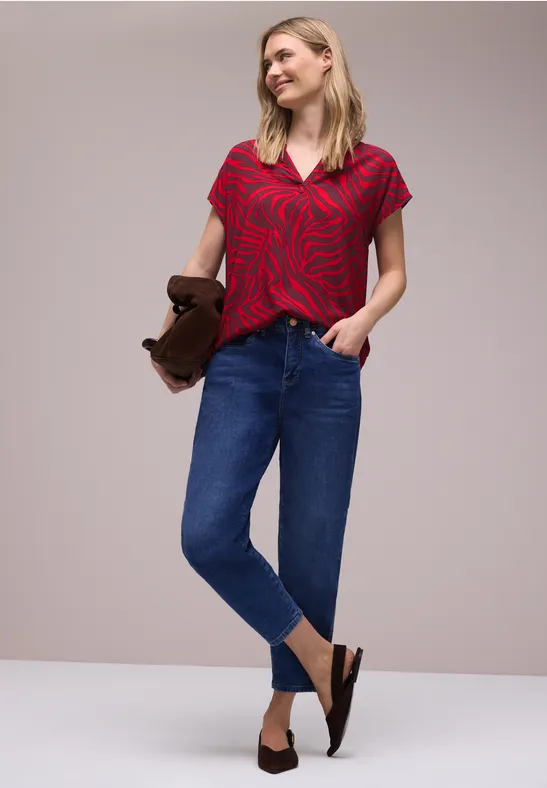 Dropped Shoulder Bluse mit Print salsa red