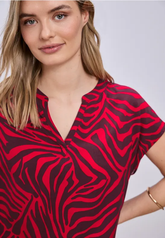 Dropped Shoulder Bluse mit Print salsa red
