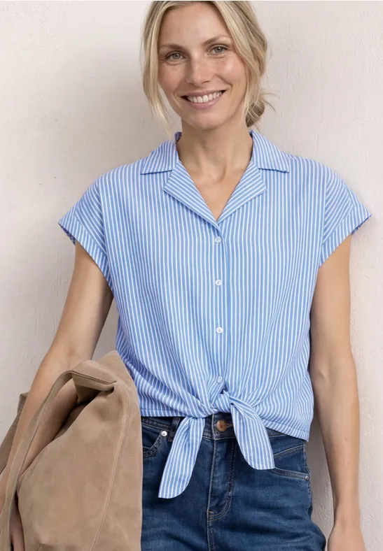 Blouse met overhangende schouders en bowlingkraag original blue