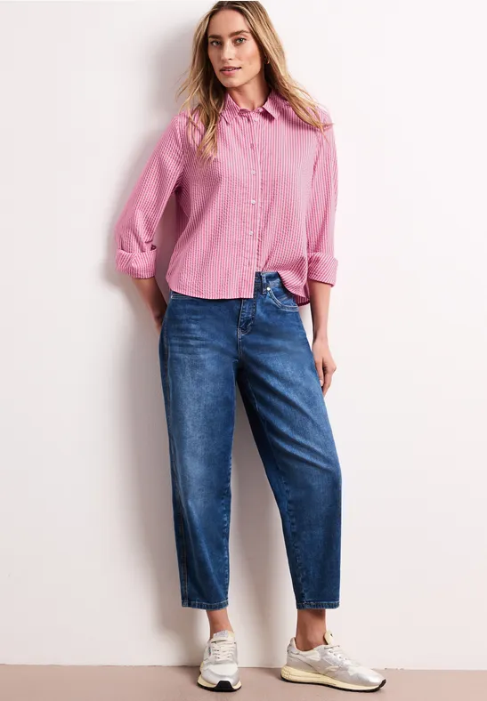 Langarm Bluse aus Seersuckerqualität magenta dream