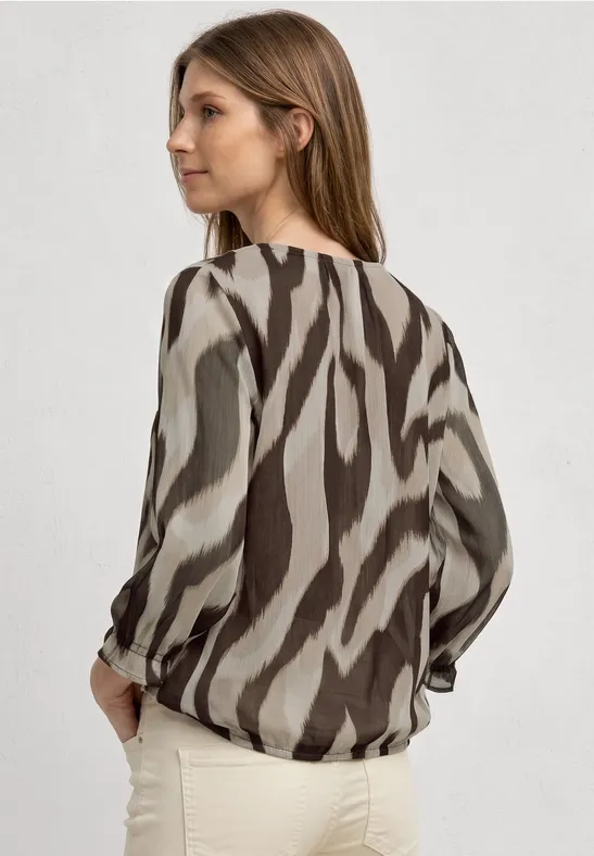 3/4-mouwen blouse met ronde hals in chiffon espresso brown