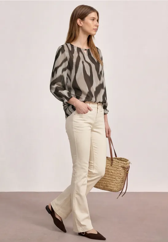 3/4-mouwen blouse met ronde hals in chiffon espresso brown