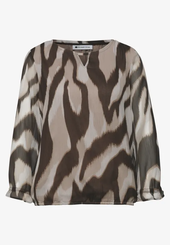 3/4-mouwen blouse met ronde hals in chiffon espresso brown