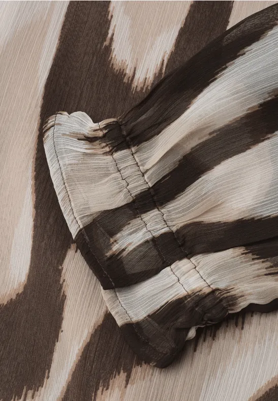 3/4-mouwen blouse met ronde hals in chiffon espresso brown