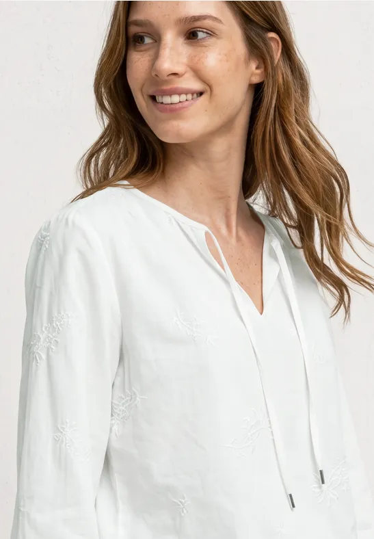 3/4-Arm Bluse mit Embroidery off white
