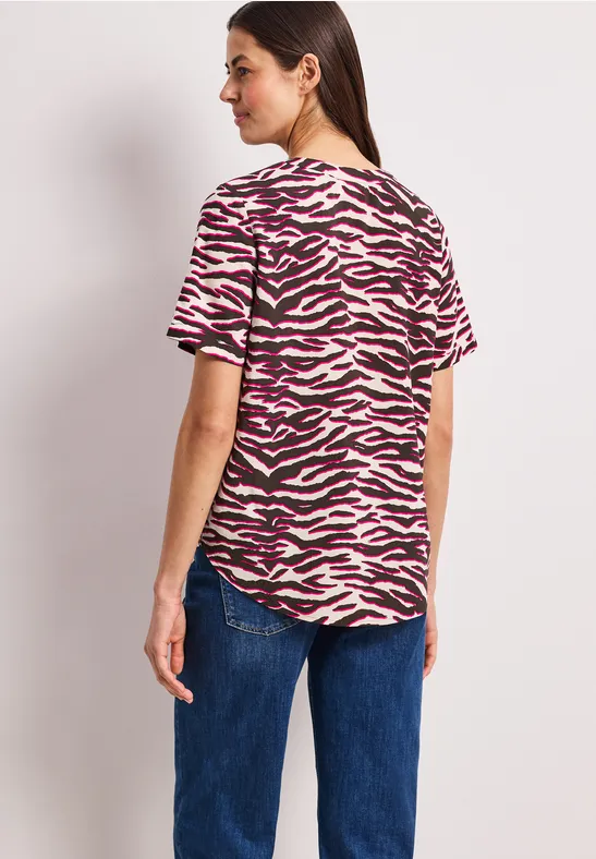 Blouse imprimée à manches courtes avec col fendu minimal rose