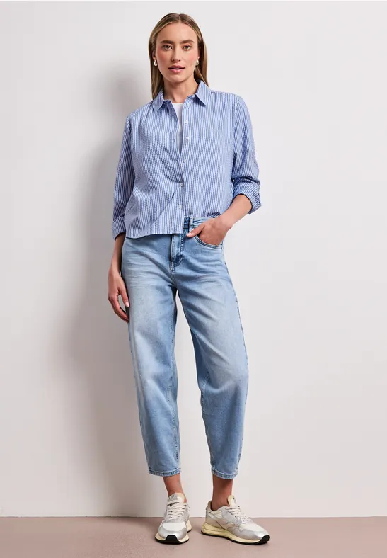 Langarm Bluse aus Seersuckerqualität original blue