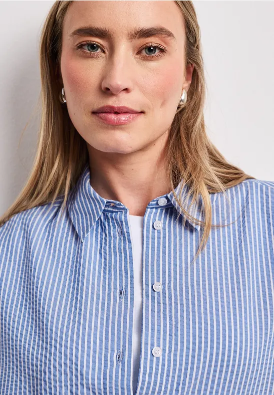 Langarm Bluse aus Seersuckerqualität original blue