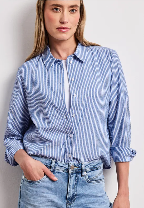 Langarm Bluse aus Seersuckerqualität original blue