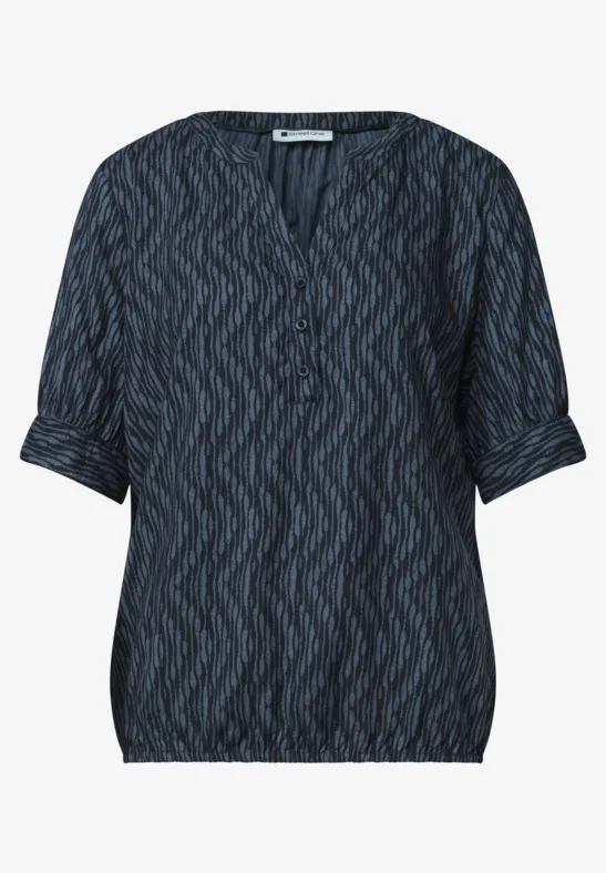 Donkerblauwe blouse met zigzagpatroon en losse pasvorm, 3/4-mouwen