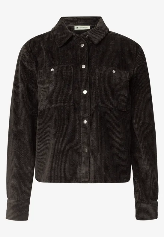 Zwarte corduroy blouse met knoopsluiting en borstzakken