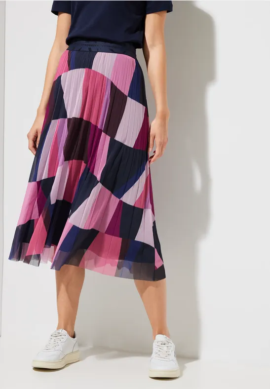 Mesh Midirock mit Print legend rose