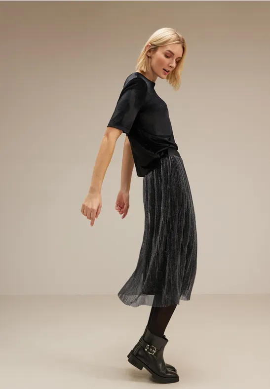 Plissée Rock mit Glitzer Black