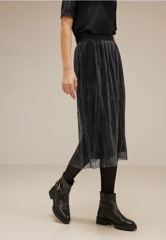 Plissée Rock mit Glitzer Black
