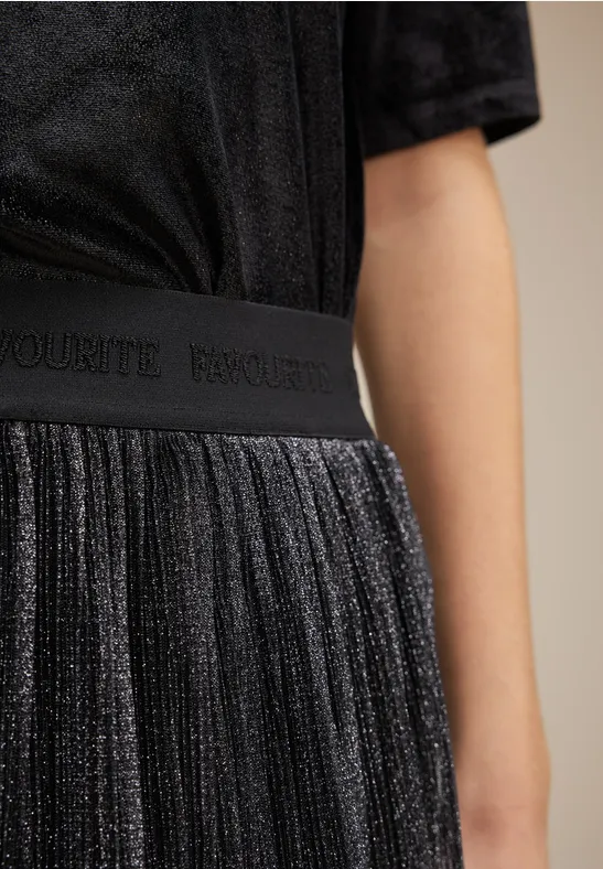 Plissée Rock mit Glitzer Black