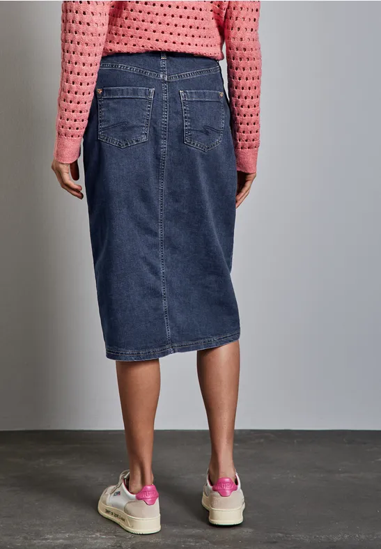 Midi denim rok soft indigo washed