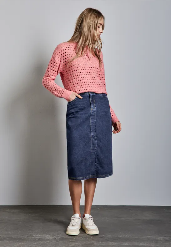 Midi denim rok soft indigo washed
