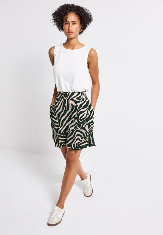 Gemusterter Skort mit Volant pine grove green