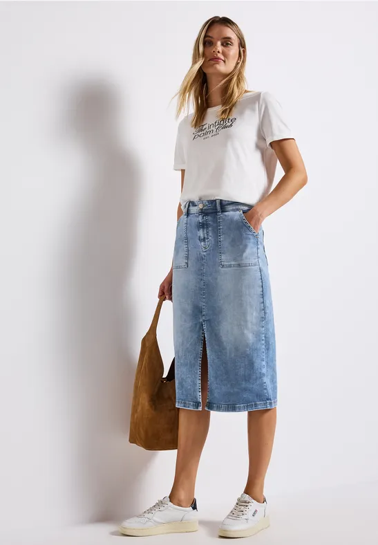 Jeansrock mit Schlitz light blue random wash