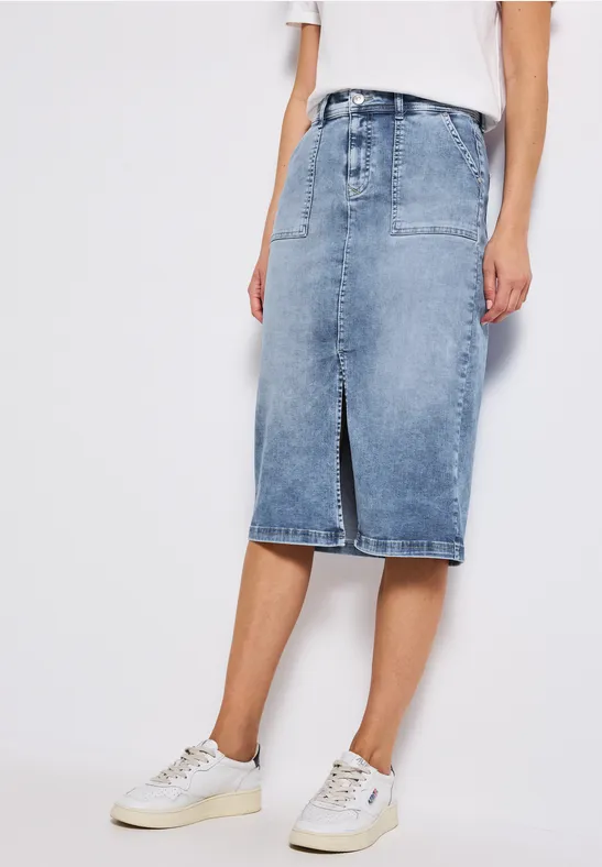 Jeansrock mit Schlitz light blue random wash