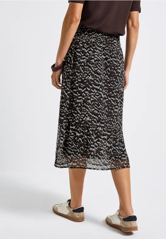 Gedessineerde chiffon rok deep roast brown